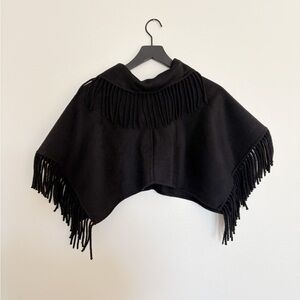 Anthropologie Black Fringe Poncho
